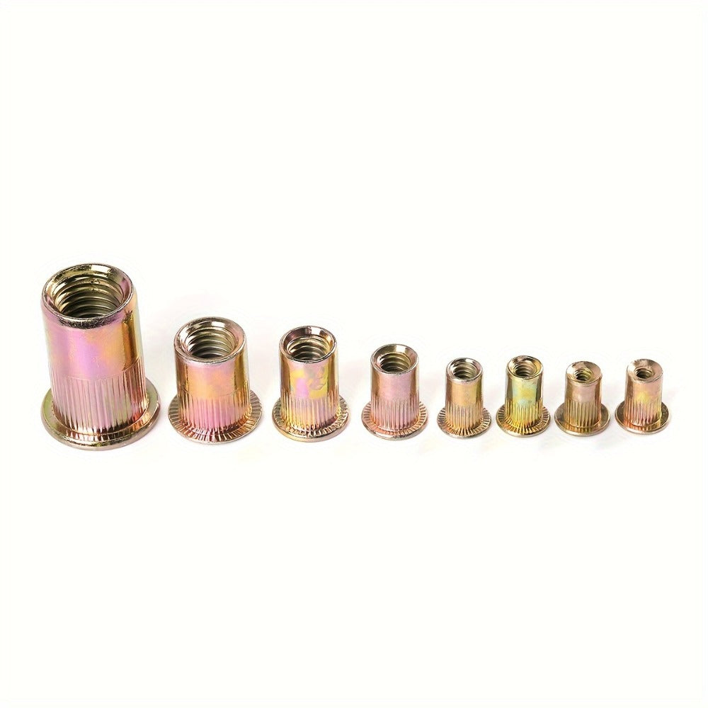 860pcs Rivet Nut Kit SAE UNC Assortment ¨C Zinc Plated Carbon Steel Flat Head Insert Threaded Nuts 7 Sizes with Case for Auto Furniture & Industrial Projects