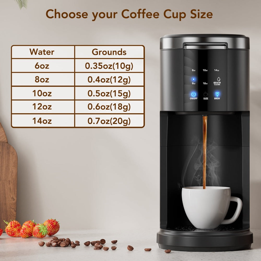 Single Serve Coffee Maker K-Cup Pod & Ground Coffee Compatible 1200W Coffee Machine 40Oz Water Tank Self-Clean Quick Heating for Home Office Kitchen