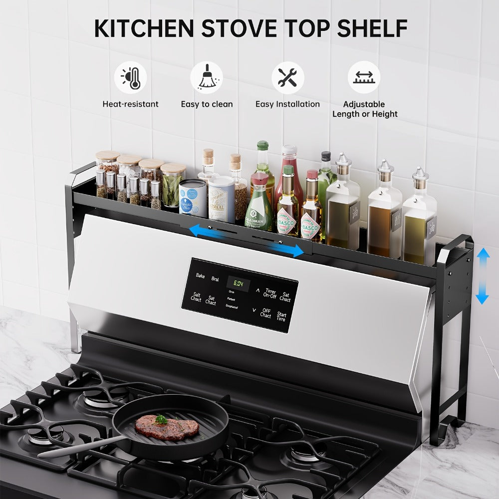 Stove Shelf Spice Rack Organizer ¨C Expandable Adjustable Height Kitchen Storage Rack for Back of Stove, Over Sink, Counter Top Organization