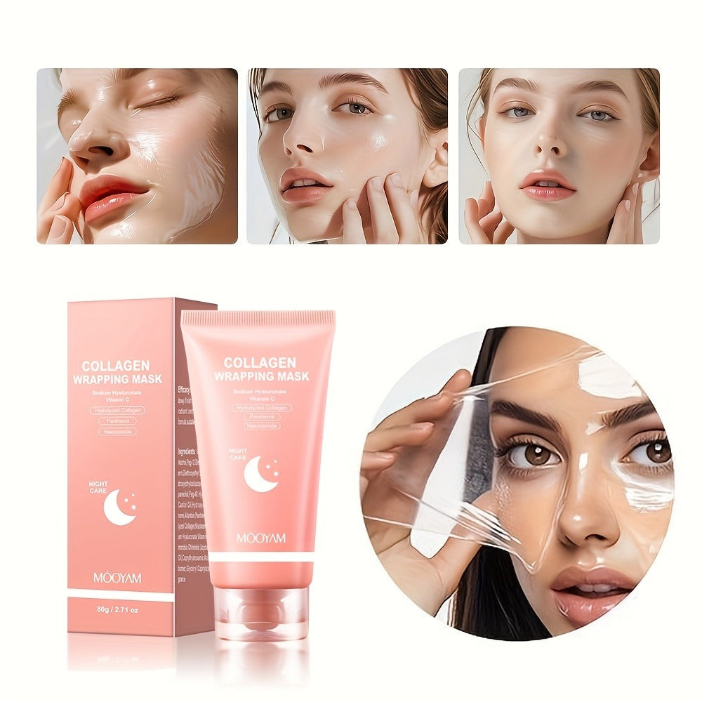 Collagen Night Mask Korean Skincare ¨C Gel Face Mask with Applicator Brush, Hydrolyzed Collagen, Niacinamide, Vitamin C & Hyaluronate for Hydration & Plumping, Paraben-Free, 80g (MOOYAM)