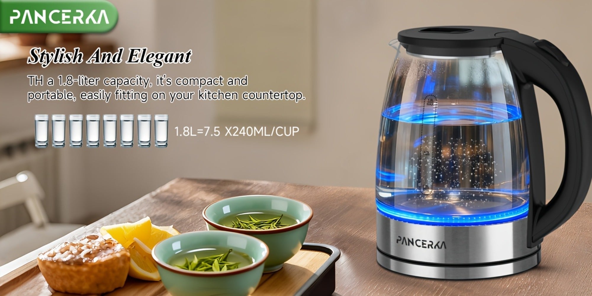 Electric Kettle 1000W BPA Free Auto Shut-Off Stainless Steel Fast Boiling Hot Water Kettle 1.7L Cordless Tea Kettle with Filter Boil-Dry Protection Black