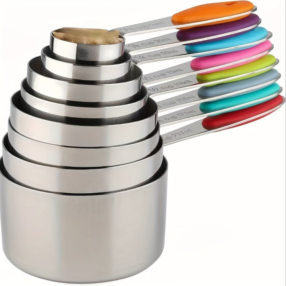 Measuring Cups and Spoons Set Stainless Steel, 8 or 17-Piece Stackable Baking Measuring Cup Set with Soft Handle for Wet and Dry Ingredients, Kitchen Baking Accessories, Black or Colorful