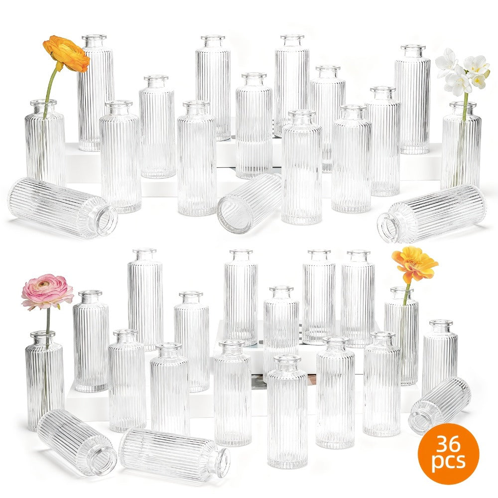 Mini Bud Vases Set - Modern Striped Clear Glass Flower Vases for Wedding Centerpieces, Birthday Party, Anniversary, Home Table Decor, Multiple Sizes 12/24/36 Pcs