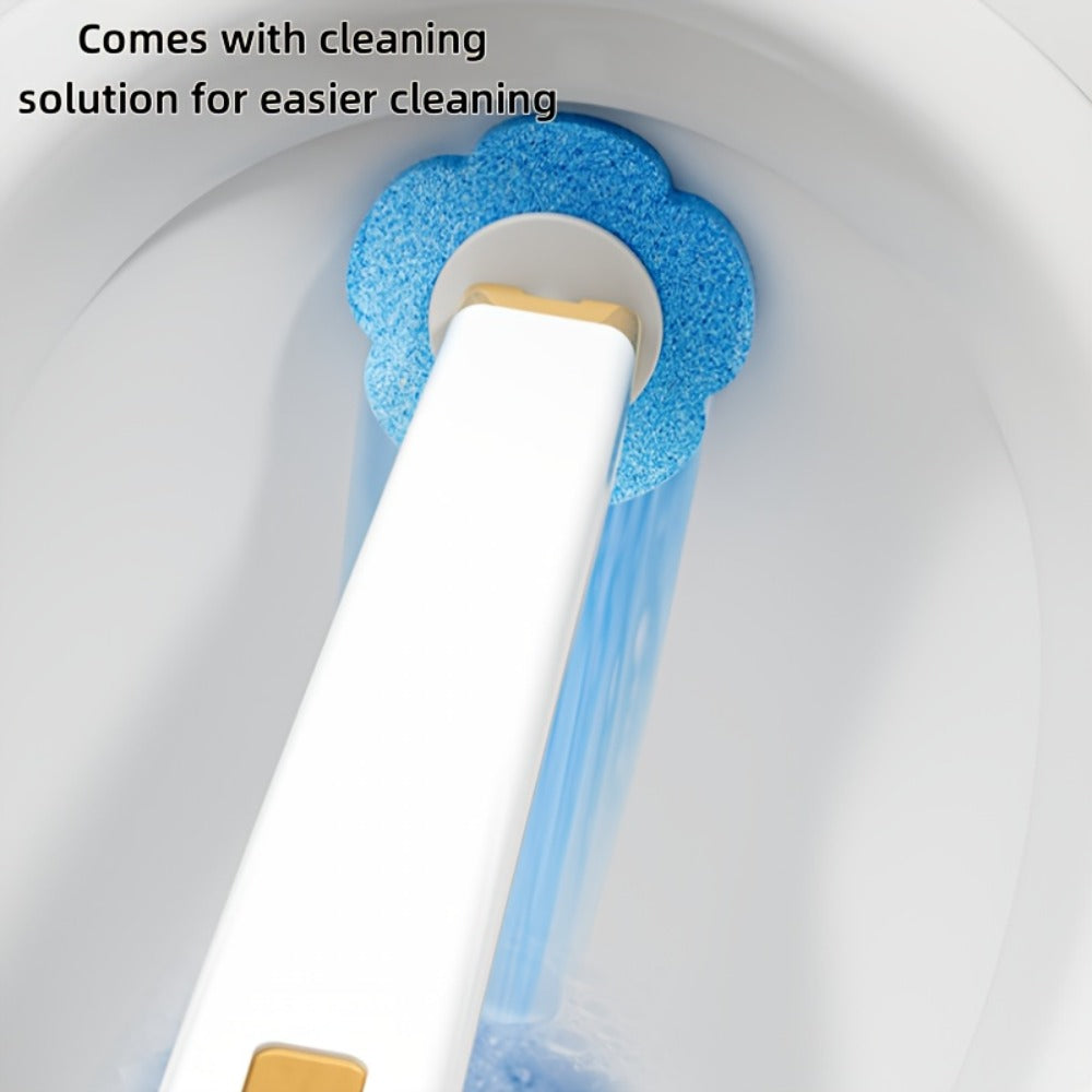 Wall-Mounted Toilet Brush Set with 8 Disposable Heads | No-Drill Easy Install, Long Handle Bathroom Cleaning Brush, Replaceable Brush Heads for Toilet Bowl, Home & Commercial Use, Plastic Medium Firmness