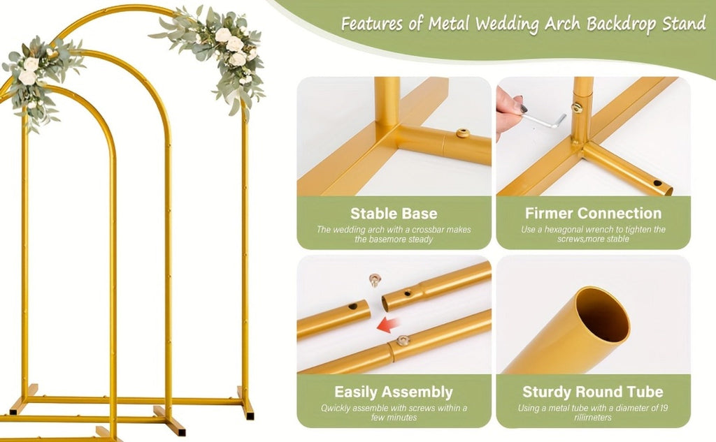 Metal Arch Backdrop Stand Set of 3 (7.2ft/6.6ft/6ft) + 7 Balloon Clips - Wedding Arch Frame for Birthday Party, Graduation, Ceremony, Thanksgiving & Halloween Decoration