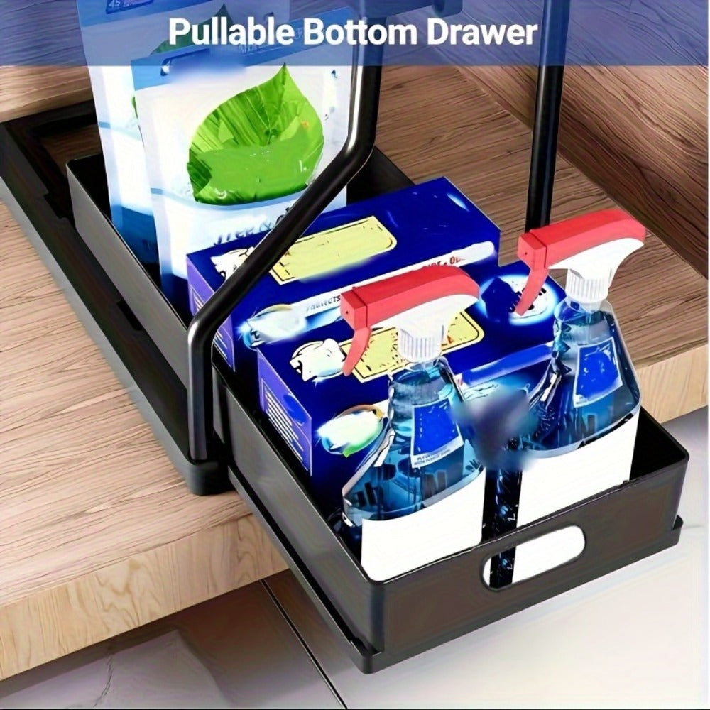 Under Sink Organizer 2pcs with Sliding Shelves ¨C Durable Pull-Out Cabinet Storage for Bathroom Kitchen Space Saving Vertical Design