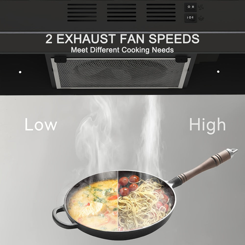 Range Hood 30 Inch Under Cabinet | Ducted & Ductless Convertible Kitchen Vent Hood with LED Light & 2-Speed Exhaust Fan, Stainless Steel ¨C Black, White & Silver, Easy Install