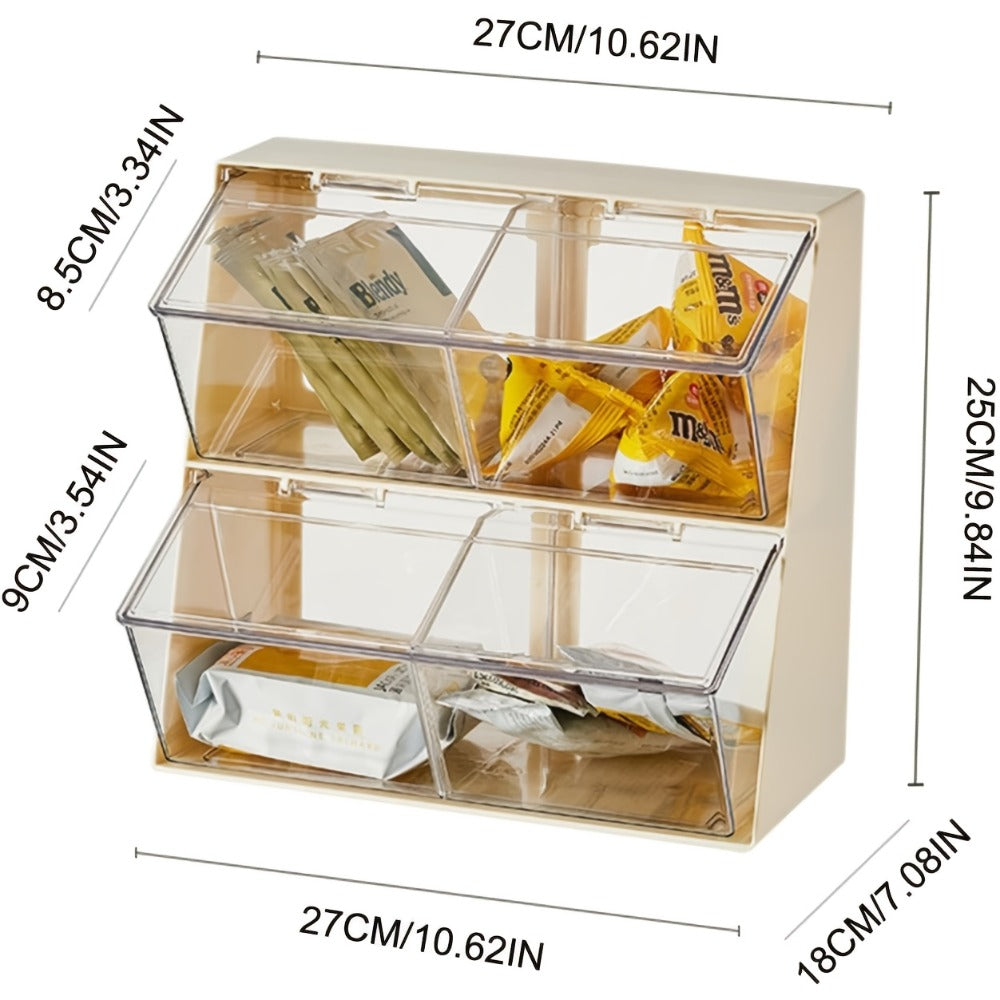 Acrylic Tea Bag Organizer Box with Lid, Large Capacity 3-Compartment Transparent Storage Chest for Kitchen Countertop, Food-Safe Acrylic Holder for Tea Bags, Coffee Capsules, Milk Powder & Masks