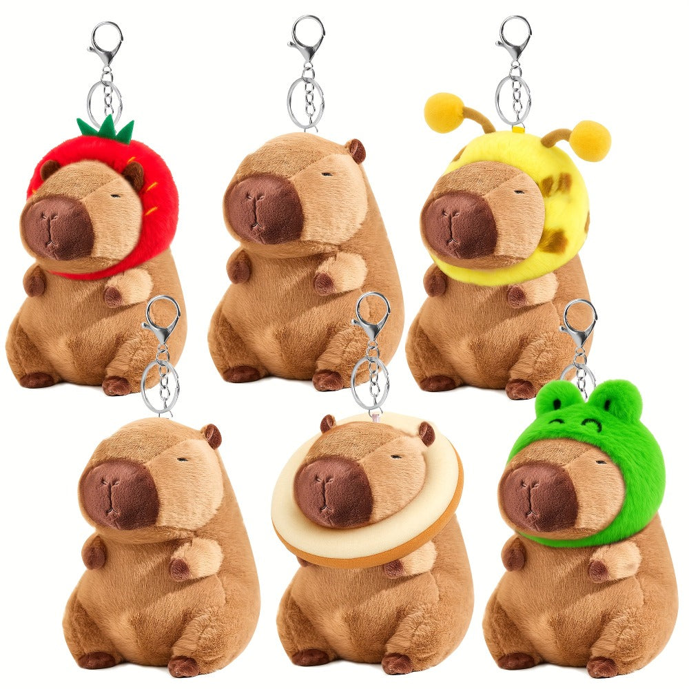 Capybara Plush Keychain Stuffed Animal Cute Mini Capybara with Clothes and Accessories, Kawaii Plush Keychain Gift for Her Him Birthday Christmas Party Favors, 4pcs or Single