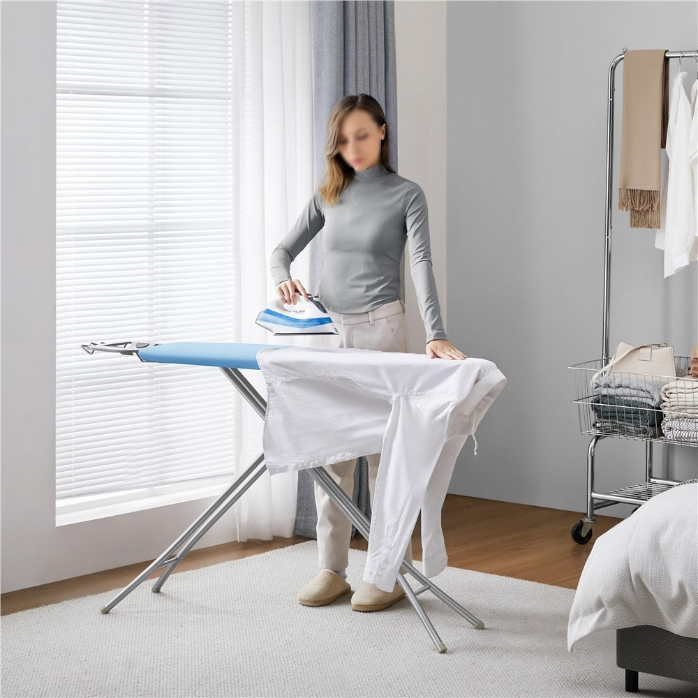 Ironing Board Full Size Adjustable Height Foldable Iron Board with 4-Leg Stand 4-Layer Thick Pad Iron Rest Safety Lock for Home Dorm Laundry Room