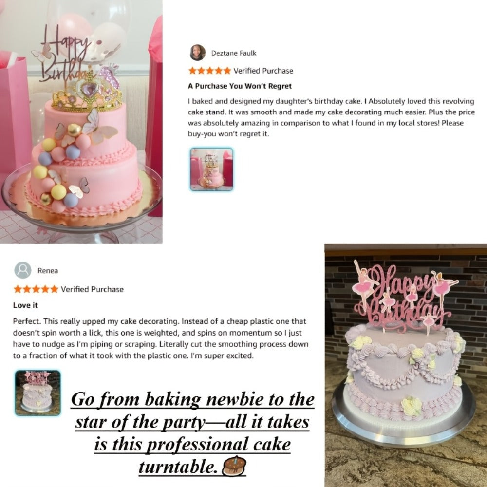 Cake Turntable Stand 10 Inch Aluminum 360 Degree Smooth Rotation with Frosting Spatula - Heavy Duty Rotating Cake Decorating Stand for Baking Birthday Wedding Holiday Desserts, Non-Slip Base Baking Supplies