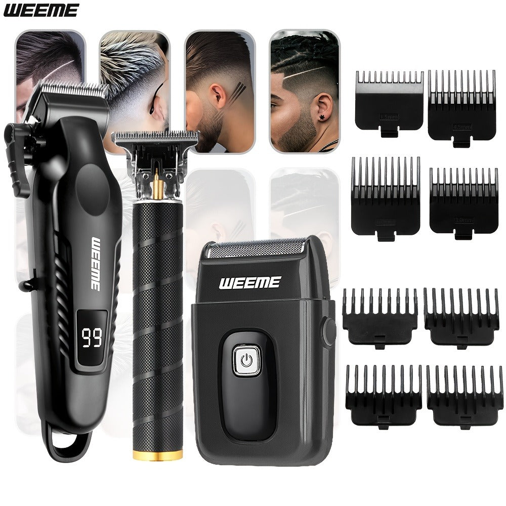Men's Grooming Barber Haircut Set 2 & 3 Piece - Professional Hair Clipper USB Rechargeable T-Blade Trimmer Razor with 8 Limit Combs Complete Barbershop Kit for Men Boyfriend Father Birthday Gift Black