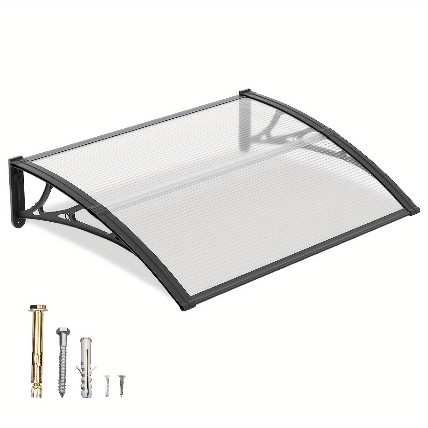 Polycarbonate Window Awning Door Canopy - UV Rain Snow Sun Protection Overhang for Doorways, Patio & Windows, Multiple Sizes, Black/Gray Bracket with Blue/Clear/Brown Board