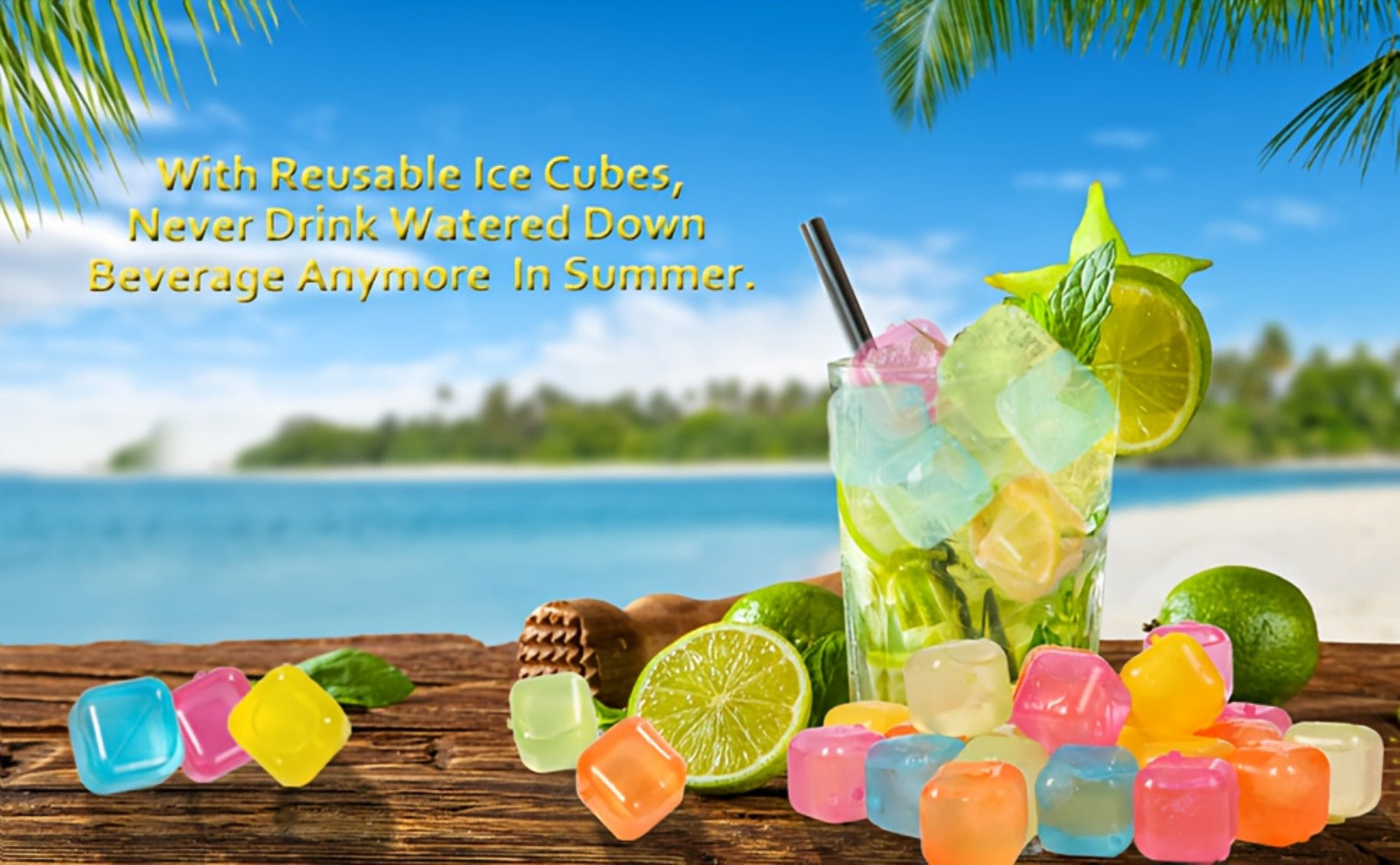 Reusable Plastic Ice Cubes 60/90/120/165 PCS - Non-Melting Non-Diluting Refreezable Ice Cubes for Whiskey, Vodka, Coffee & Cocktails, Rainbow & Unicorn Washable Fake Ice Cubes for Drinks