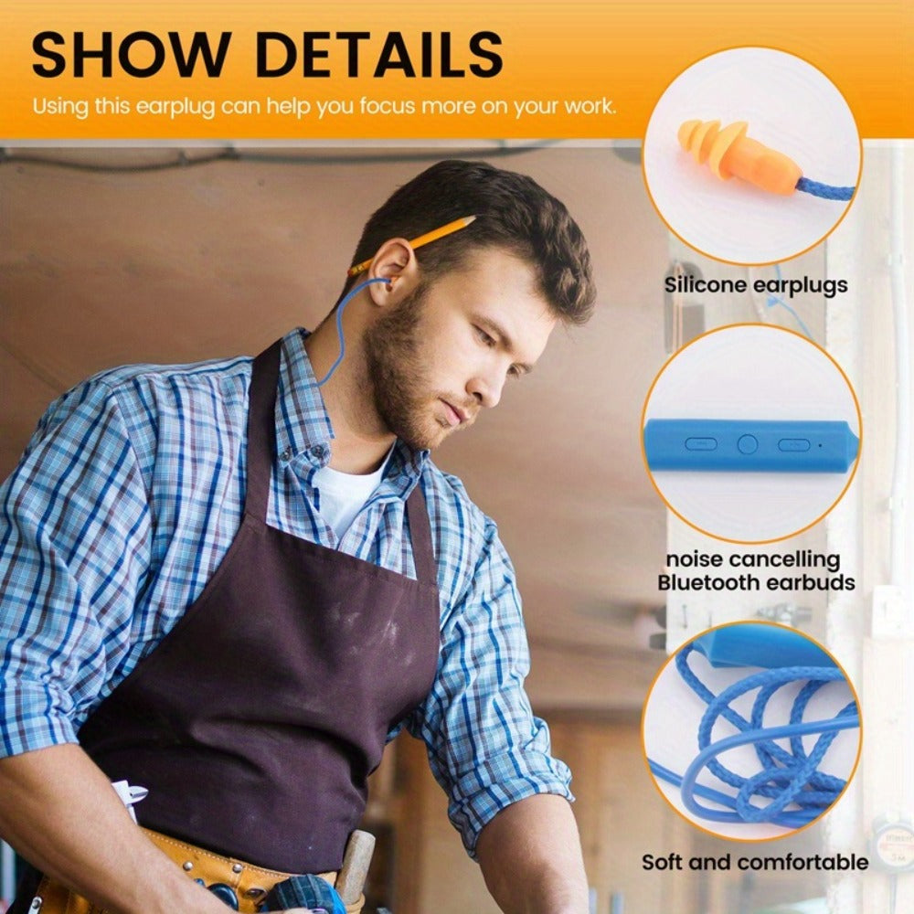 Noise Cancelling Bluetooth Earbuds Hearing Protection for Work ¨C Wireless In-Ear Headset for Construction Site, Production Line and Noisy Environments, Chemical Fiber Silicone Comfortable Fit