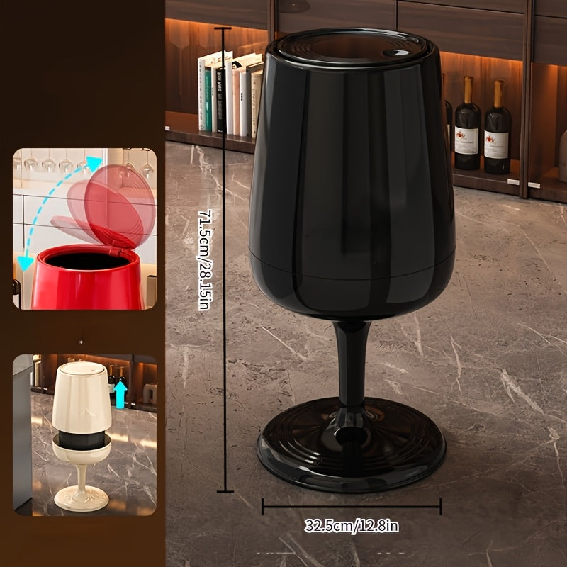 Wine Glass Shaped Trash Can Large Capacity Decorative Waste Bin with Press Pop Lid, No-Bend Standing Design, Luxury Stylish Dual-Bucket for Living Room Kitchen Bedroom Home Decor