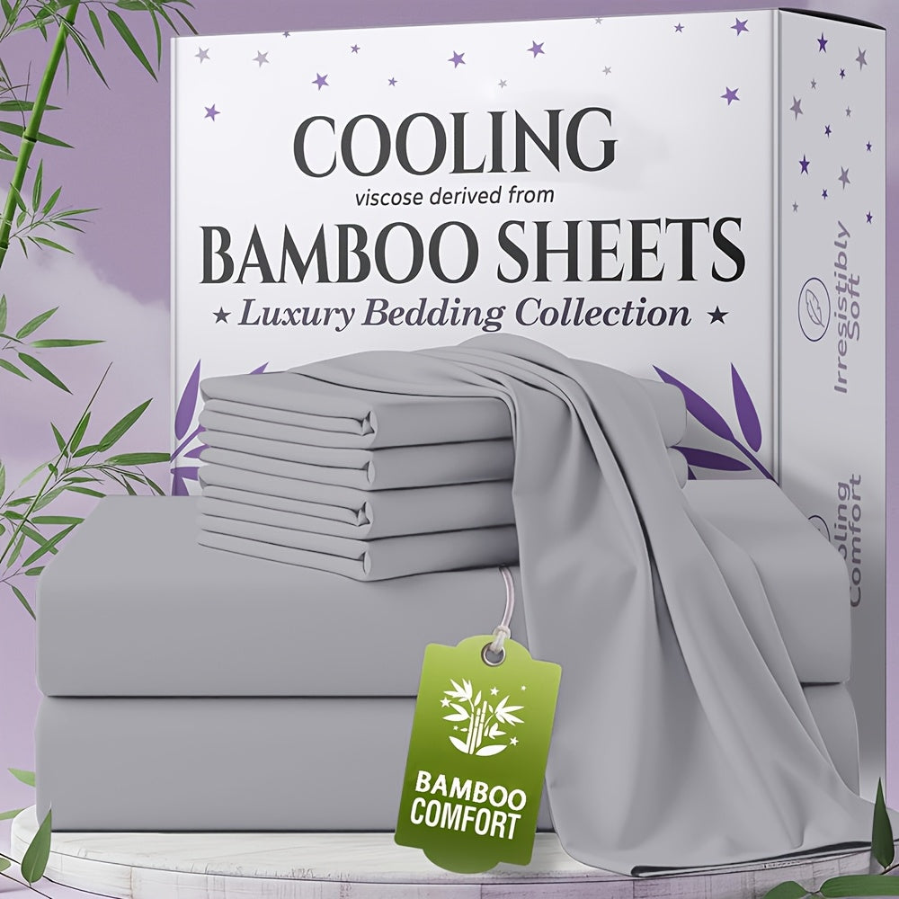 Bamboo Bed Sheet Set 4-6 Piece Extra Deep Pocket Breathable Cooling Soft Wrinkle-Free Hotel Luxury Pillowcase Set Twin Full Queen King 15 Colors