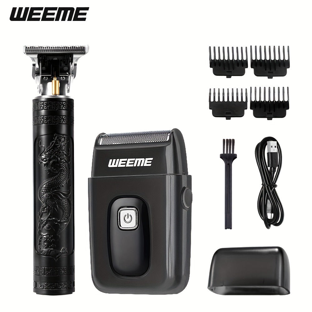 Men's Electric Hair Trimmer and Beard Trimmer 2-Piece Set Cordless Hair Clipper Short Beard Shaver for Haircut Shaving Styling Home Car Travel Use