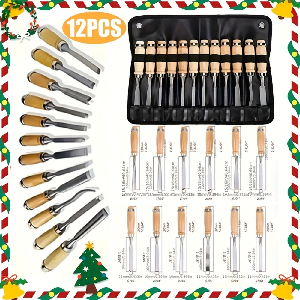 Wood Carving Chisel Set 12 & 24-Piece ¨C Professional Beech Wood Handle Woodworking Chisels, Detail Carving Hand Tools for Beginners & Experts, Ideal Woodworker Gift