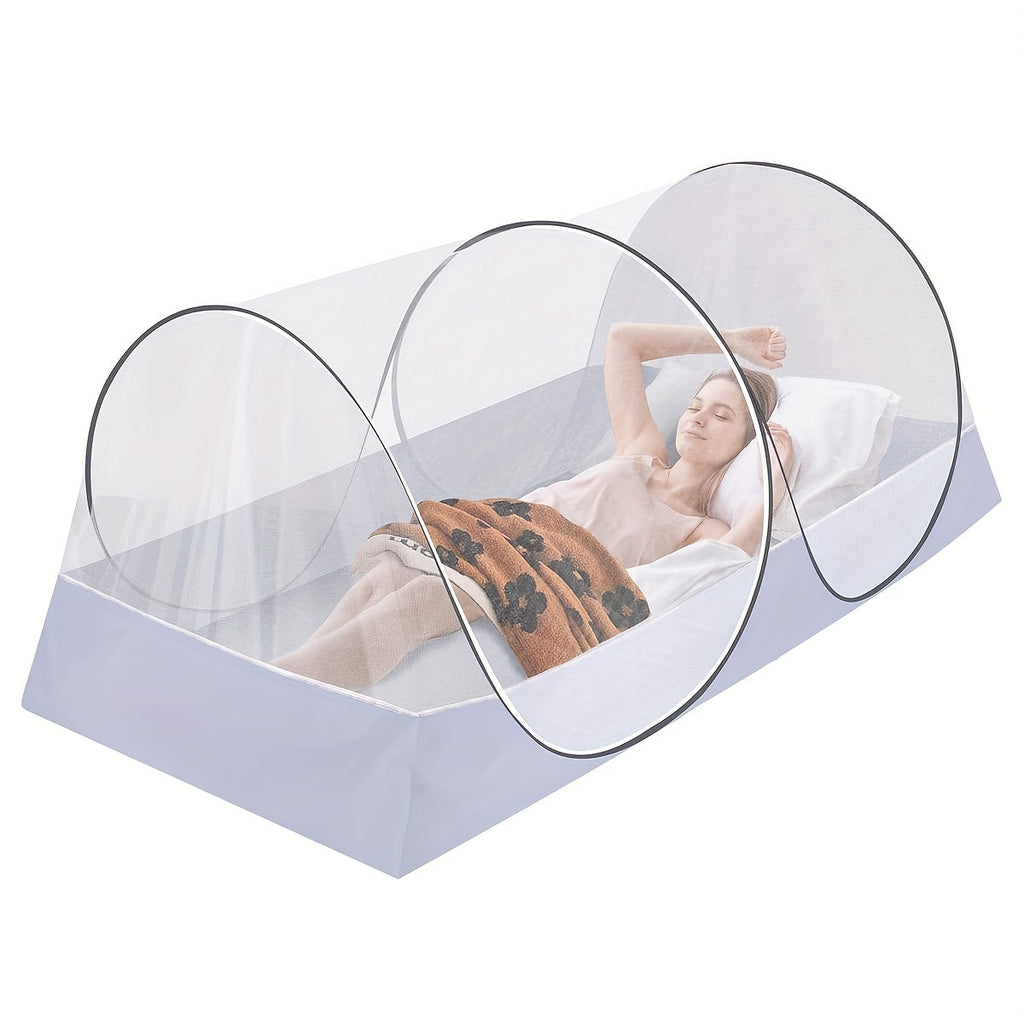 Foldable Mosquito Net for Bed Large Pop-Up Portable Mosquito Net for Camping Travel Patio Floor Bed No Setup Required Compact Machine Washable Polyester Seersucker White
