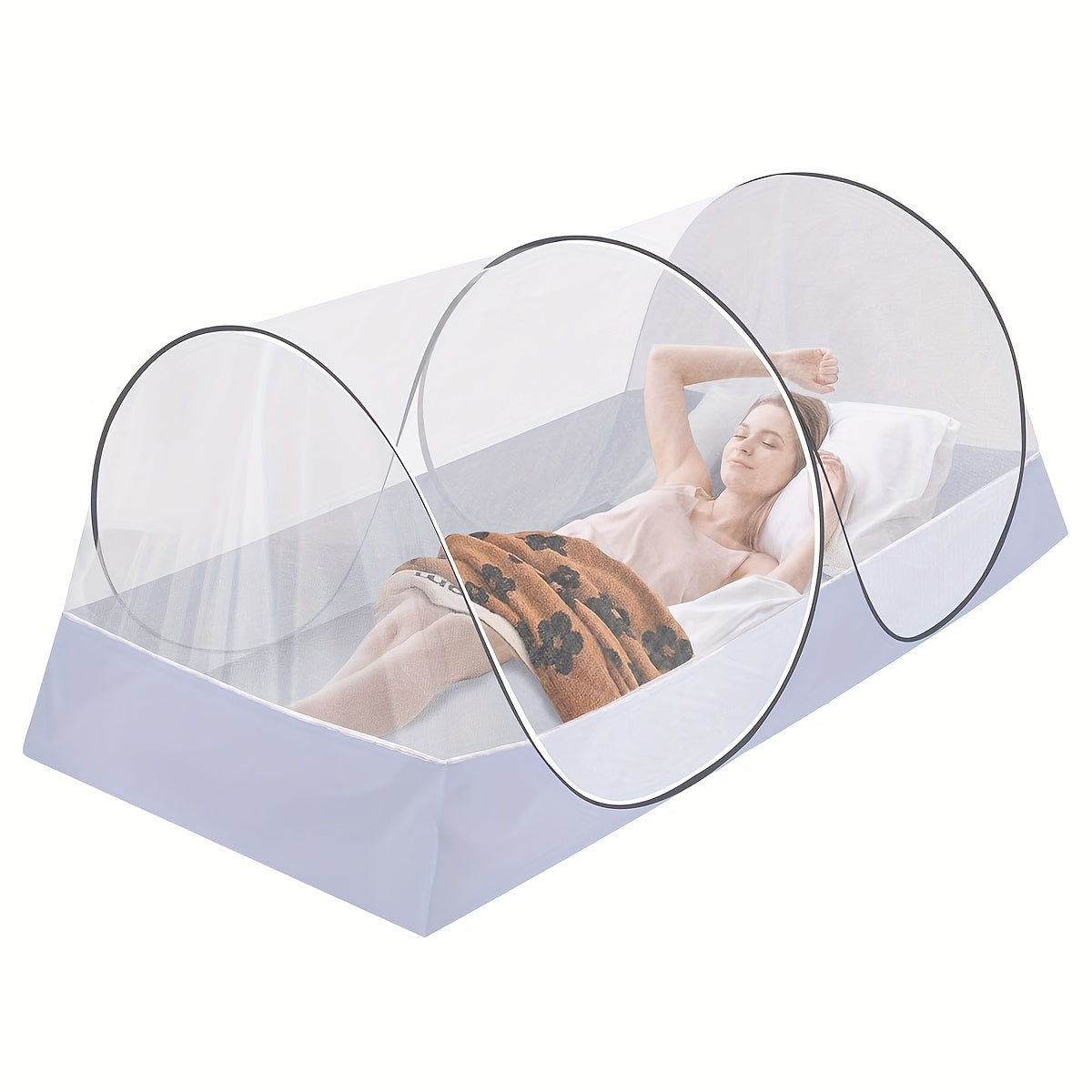 Foldable Mosquito Net for Bed Large Pop-Up Portable Mosquito Net for Camping Travel Patio Floor Bed No Setup Required Compact Machine Washable Polyester Seersucker White