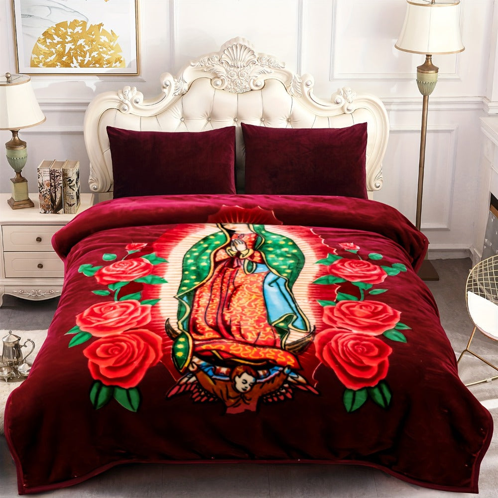 Reversible Plush Blanket 2-Ply 520GSM Milk Velvet - Soft Warm Queen King Size Blanket with Vibrant Animal & Floral Designs, All-Season Bed Couch Throw