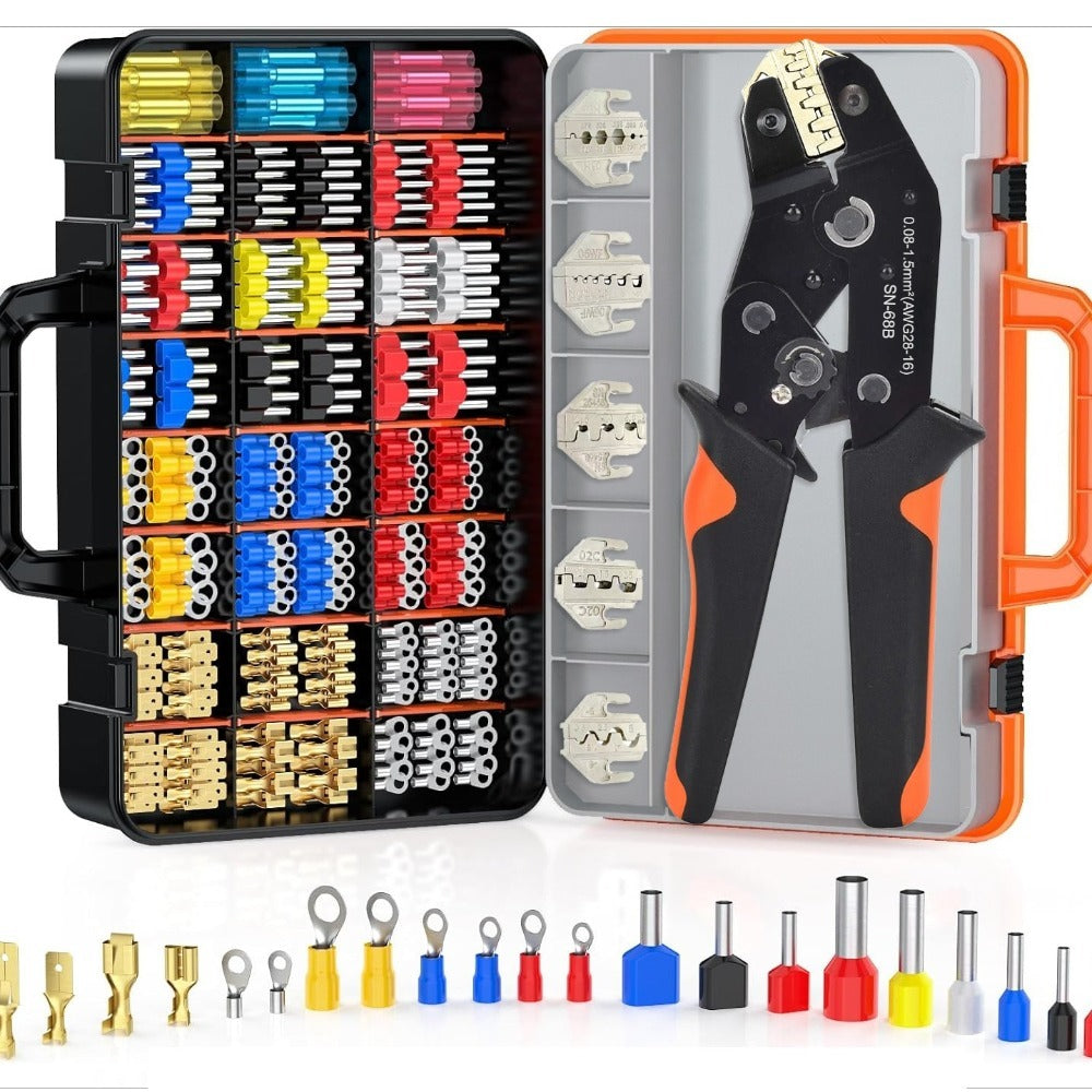 Wire Crimper Kit 718pcs SN-68B Ratchet Crimping Tool AWG28-16 with Replaceable Jaw & Assorted Terminals ¨C Insulated Cable Connector Male Female Pair Electrical Wiring Set