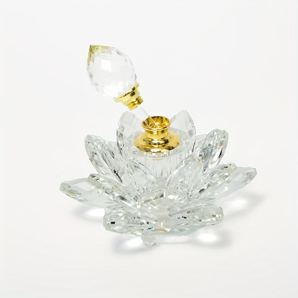 Lotus Shaped Glass Perfume Bottle Crystal Desktop Ornament Decorative Vase Figurine Home Decor Gift for Birthday Christmas Holiday