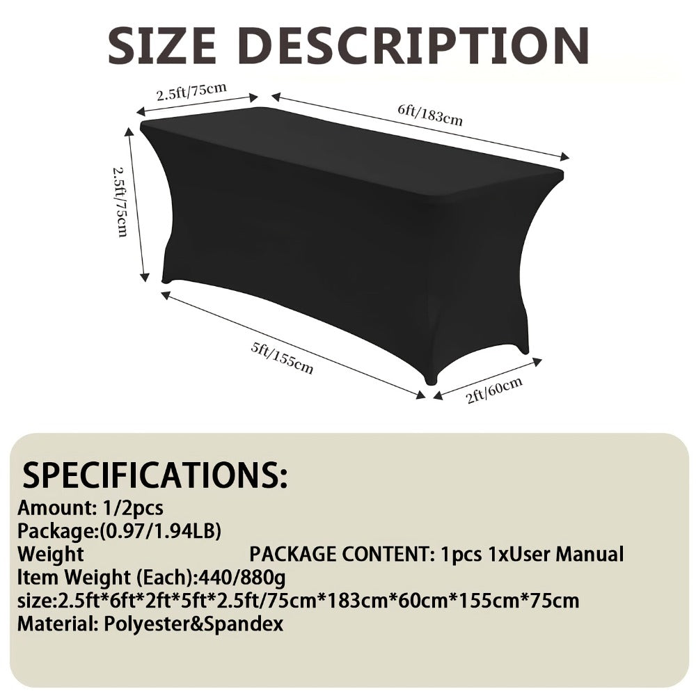 Spandex Tablecloth for 6 ft Rectangle Tables ¨C Elastic Fitted Table Cover for Events, Parties, Weddings & Banquets ¨C Wrinkle-Free Stretch Fabric in Black, White & Red, Indoor & Outdoor Use