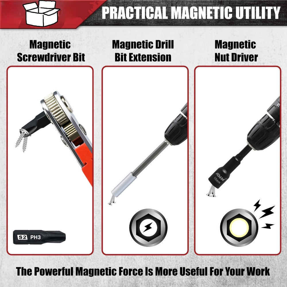 Magnetic Nut Driver Set 47pcs - Magnetic Screwdriver Bits & Socket Set, SAE 1/4¡±-9/16¡± & Metric 6-14mm, 1/4¡± Hex Shank, Strong Magnetism, for Drill & Impact Driver, Home & Professional Use