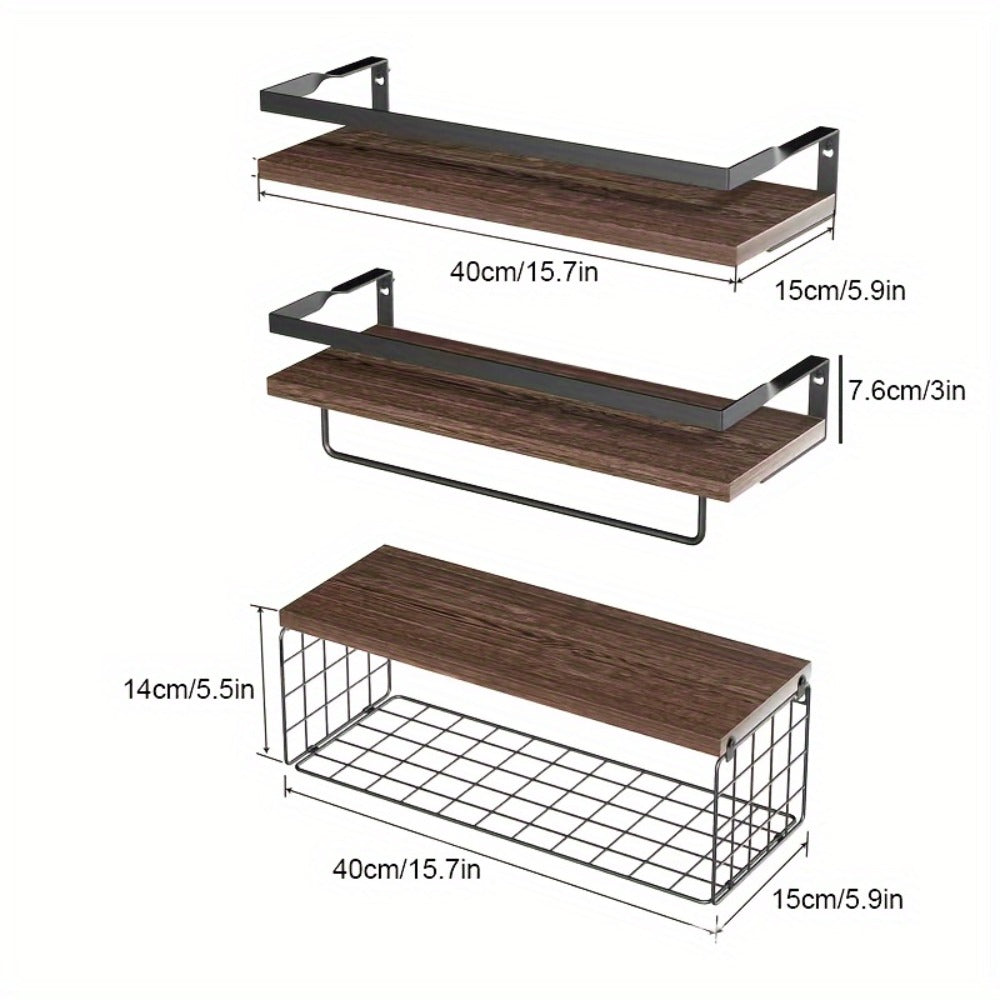 Floating Wall Shelves Set of 2 or 4 Rustic Wood and Iron Wall Mounted Shelf for Living Room Bedroom Kitchen Bathroom, Farmhouse Industrial Hanging Display Shelf for Plants Books Candles Decor