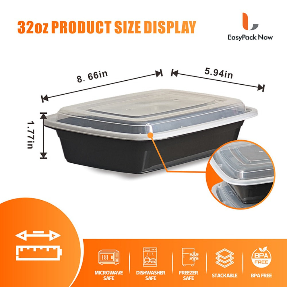 Meal Prep Containers with Lids 50 Pack BPA Free ¨C 32oz & 38oz Stackable Disposable Plastic Food Storage Containers, Microwave Dishwasher Freezer Safe | Restaurant, Catering, Home Kitchen & Lunch Boxes