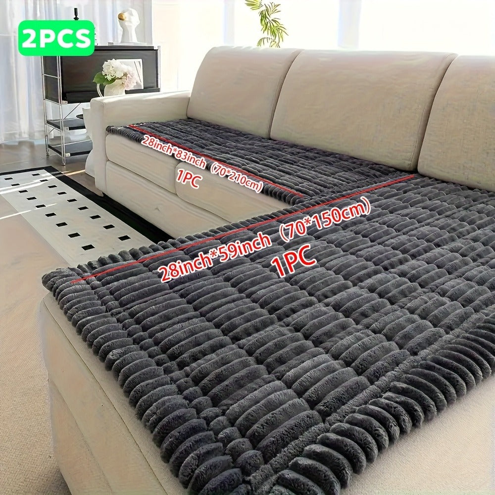 Jacquard Couch Cover Set of 2 Solid Color Corduroy Plush Thick Soft Non-Slip Machine Washable Pet Friendly for 2 3 4 Seat Sectional Sofa Living Room Bedroom