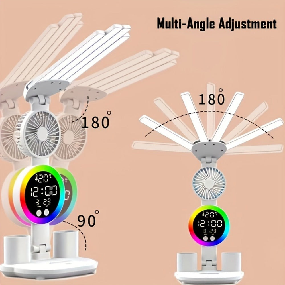 LED Desk Lamp with USB Touch Control Adjustable Brightness Color Changing Built-In Fan Night Light Eye-Caring for Home Office Dorm Study Multi-Angle