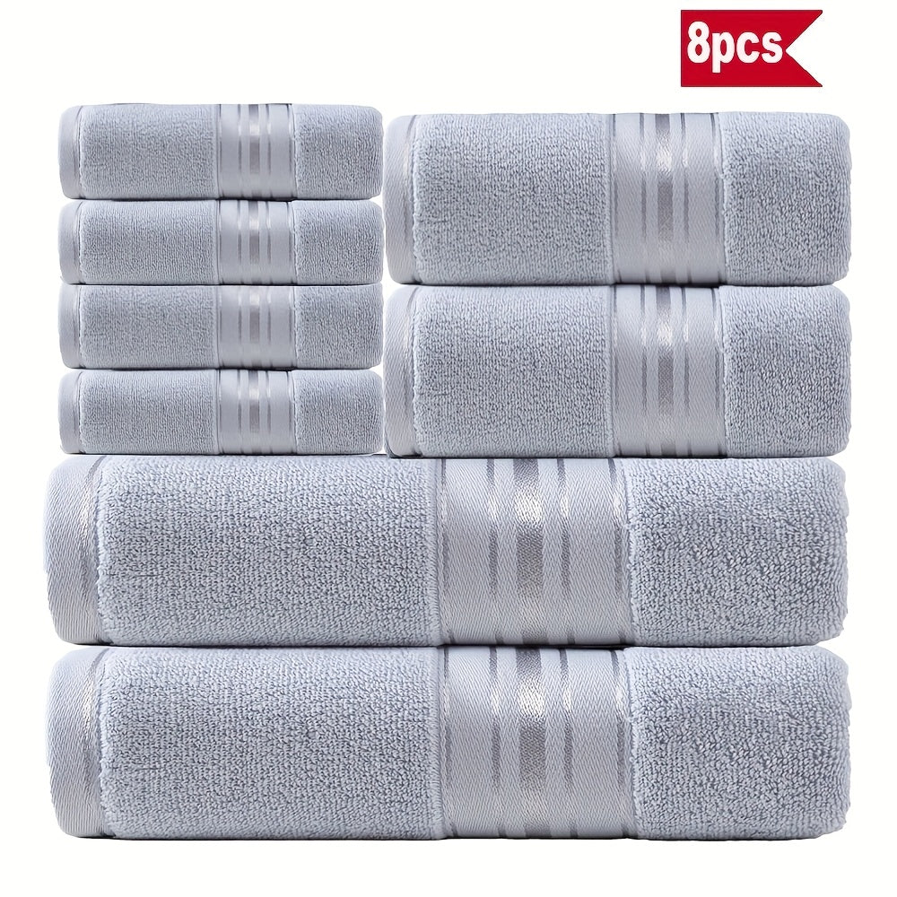 Cotton Bath Towel Set 8 Piece 550GSM Vintage Striped - 100% Cotton Hotel Quality Soft Absorbent Machine Washable | 2 Bath 2 Hand 4 Washcloths | 15 Colors | Bathroom Hotel Spa Gift
