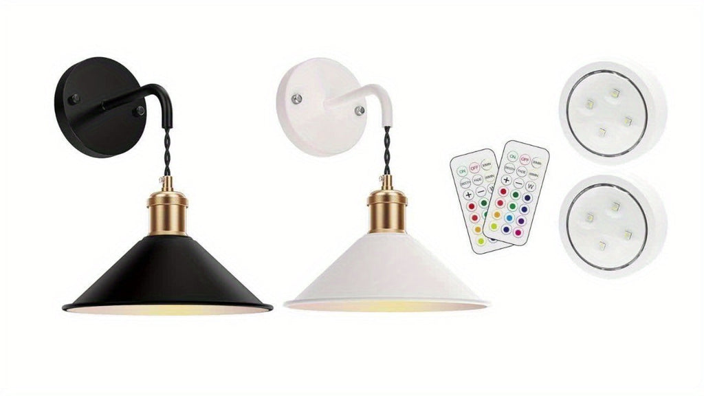 Battery Operated Wall Sconce Set of 2 ¨C RGB Wireless Wall Light, Dimmable with Remote Control, 13 Scene Modes, Timer & Memory Function, No Wiring for Bedroom Living Room Hallway (Black / White)