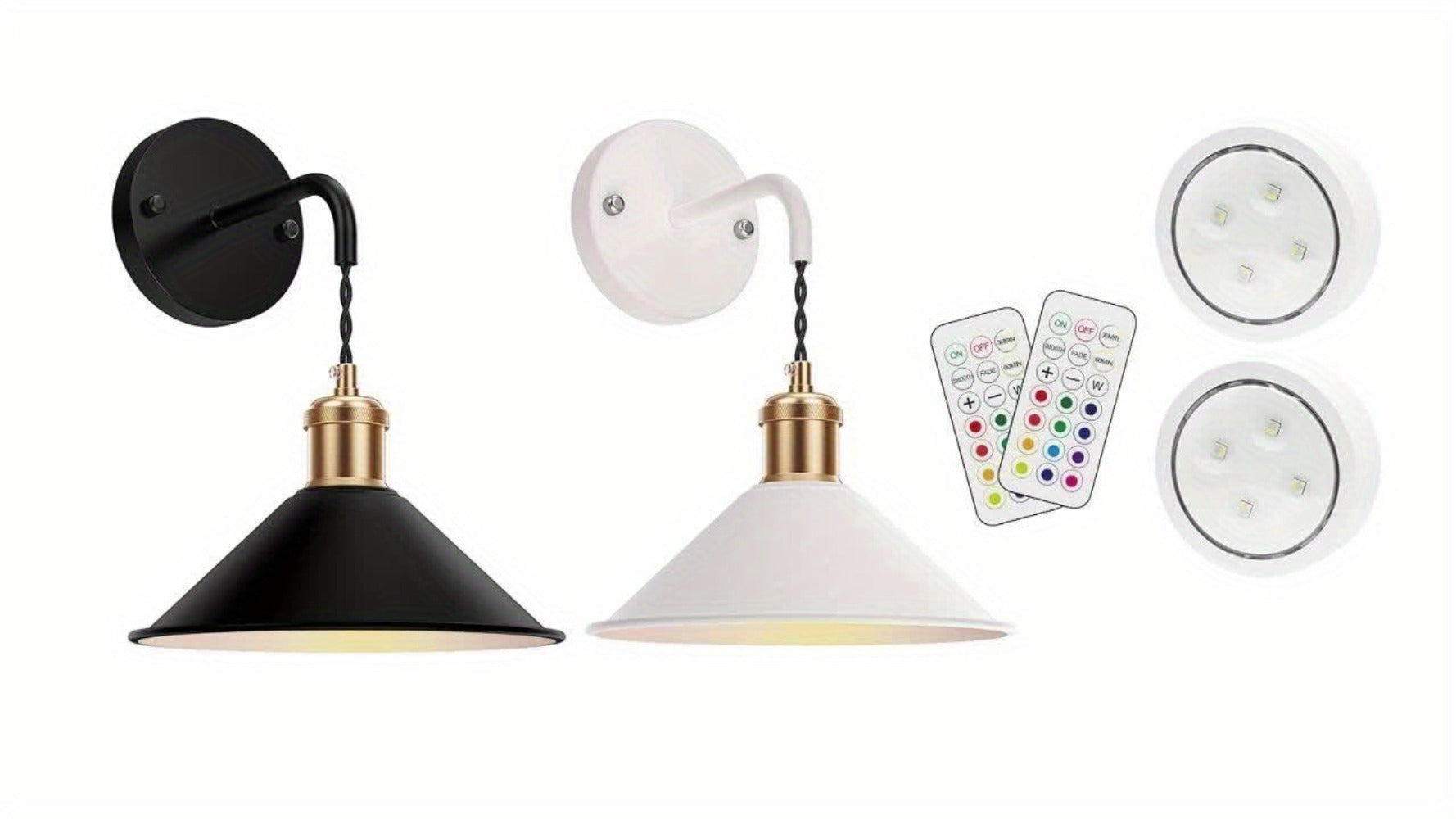 Battery Operated Wall Sconce Set of 2 ¨C RGB Wireless Wall Light, Dimmable with Remote Control, 13 Scene Modes, Timer & Memory Function, No Wiring for Bedroom Living Room Hallway (Black / White)