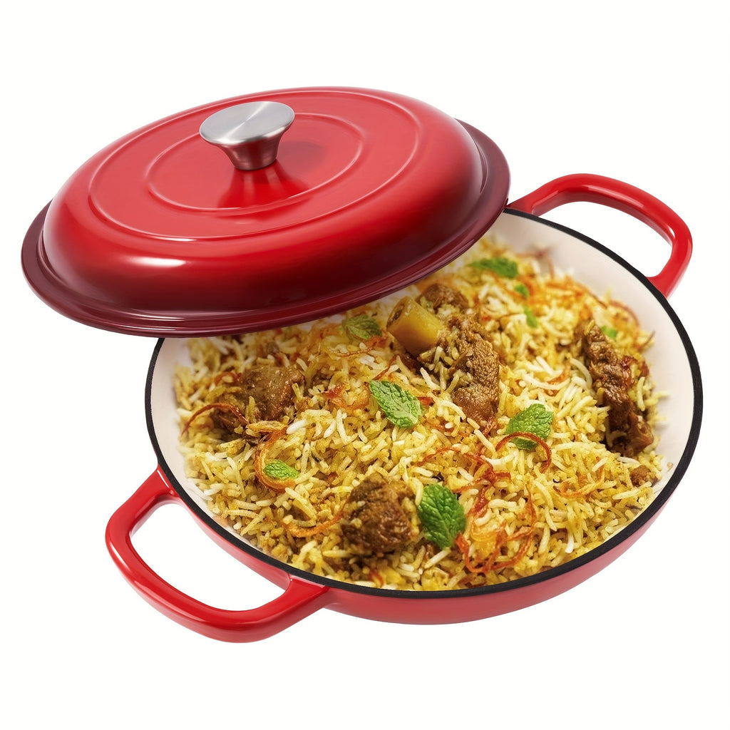 Enamel Cast Iron Dutch Oven 3QT with Lid, Shallow Braiser Pot with Double Handles for Cooking Braising Stewing, Compatible with All Stovetops & Oven ¨C Colorful Enameled Cast Iron Cookware