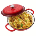 Enamel Cast Iron Dutch Oven 3QT with Lid, Shallow Braiser Pot with Double Handles for Cooking Braising Stewing, Compatible with All Stovetops & Oven ¨C Colorful Enameled Cast Iron Cookware