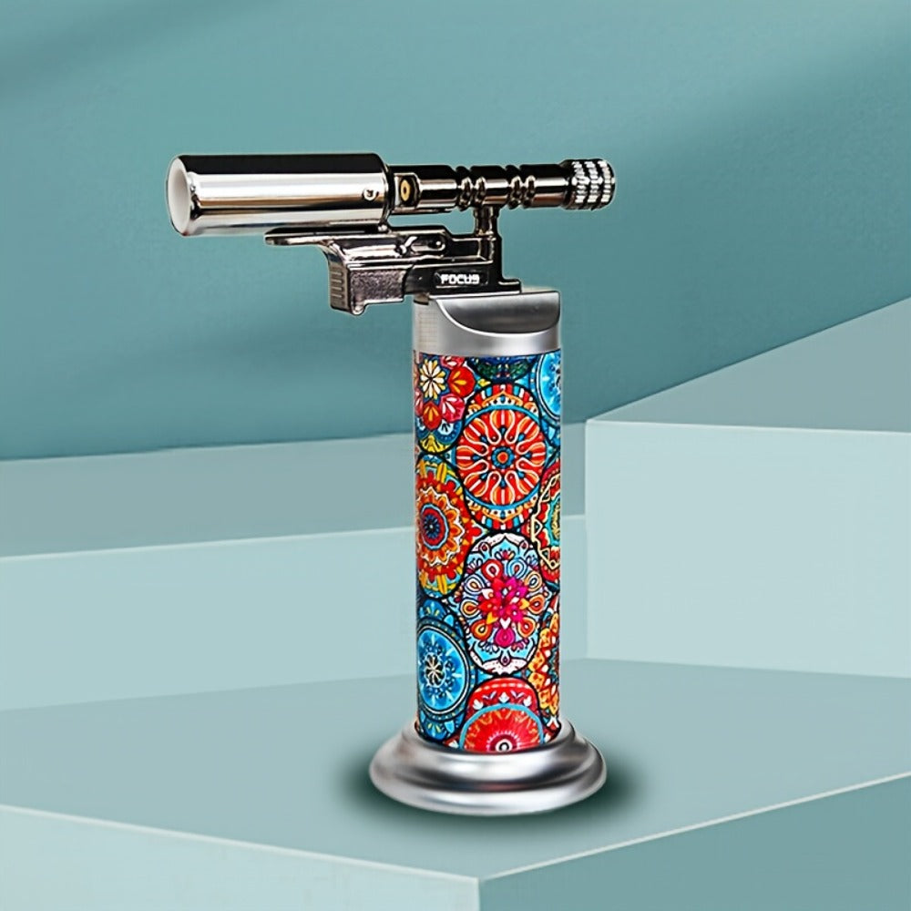 Refillable Torch Lighter Windproof, Adjustable Flame Culinary Kitchen Torch for Creme Brulee Searing BBQ Camping, Butane Refillable Direct Flame Torch Gun, Gas Not Included, Multiple Colors