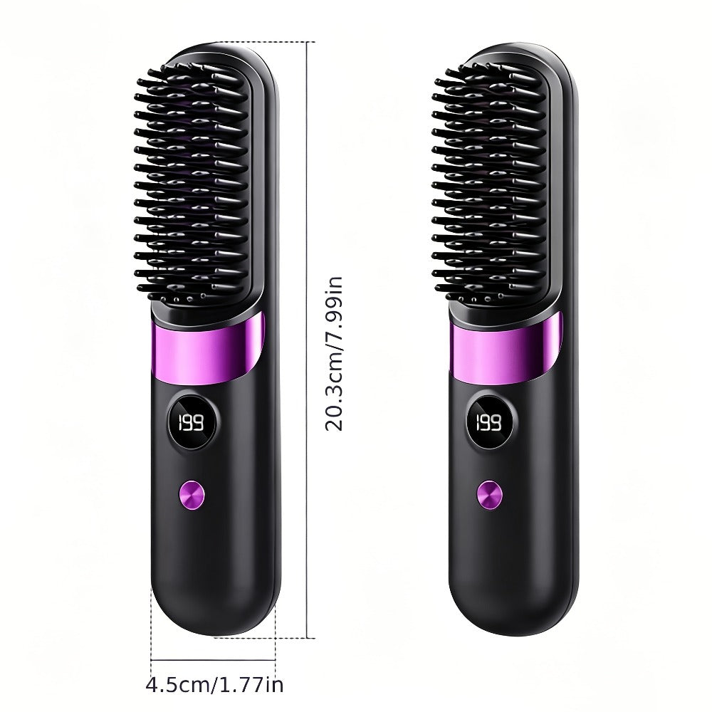 Wireless Hair Straightener Comb USB Rechargeable | Cordless Straightening Brush with Negative Ion, 3-Speed Temp Control, LED Display ¨C Travel Hair Styler