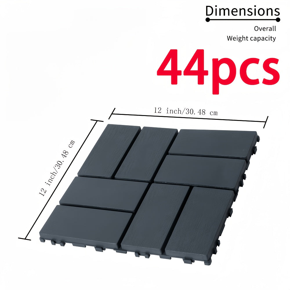 Interlocking Deck Tiles 44-Pack 12¡±x12¡± Waterproof Outdoor Patio Tiles ¨C All-Weather PP Material, High Load-Bearing, Easy Snap-Lock Install, Grid Pattern Flooring for Poolside, Balcony, Backyard, Patio & Bathroom