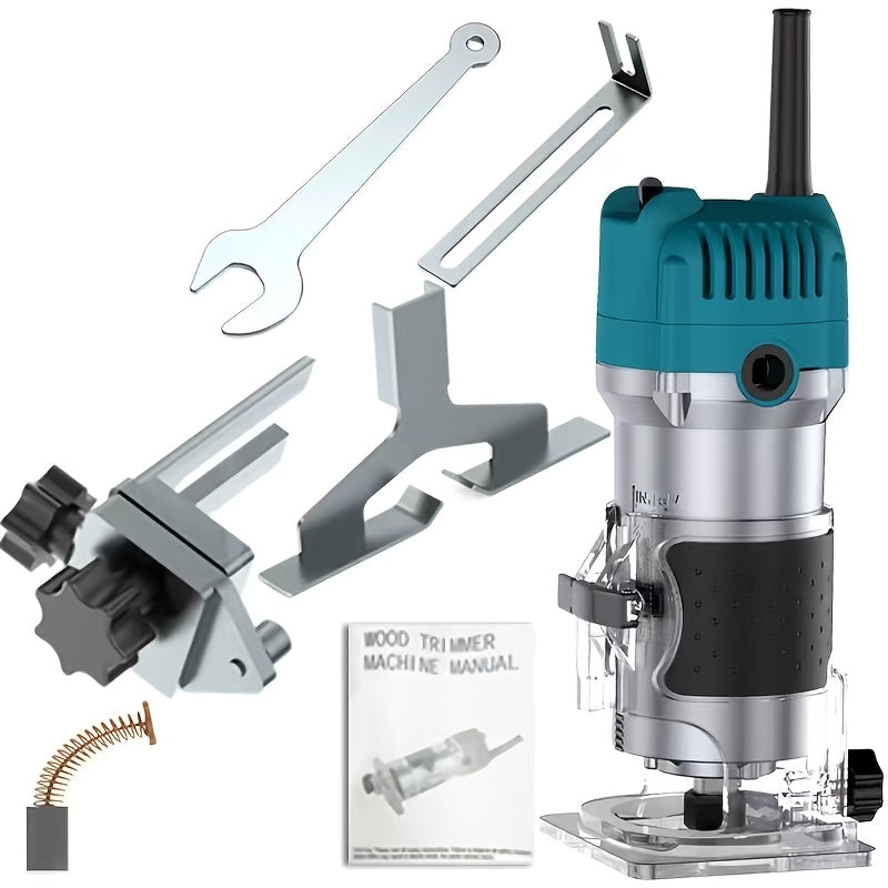 Wood Router Carving Machine Electric Trimmer ¨C Wood Slotting, Drilling & Engraving Tool with Optional 15pc Milling Cutter Set, for Woodworking, Furniture Making & DIY Crafts