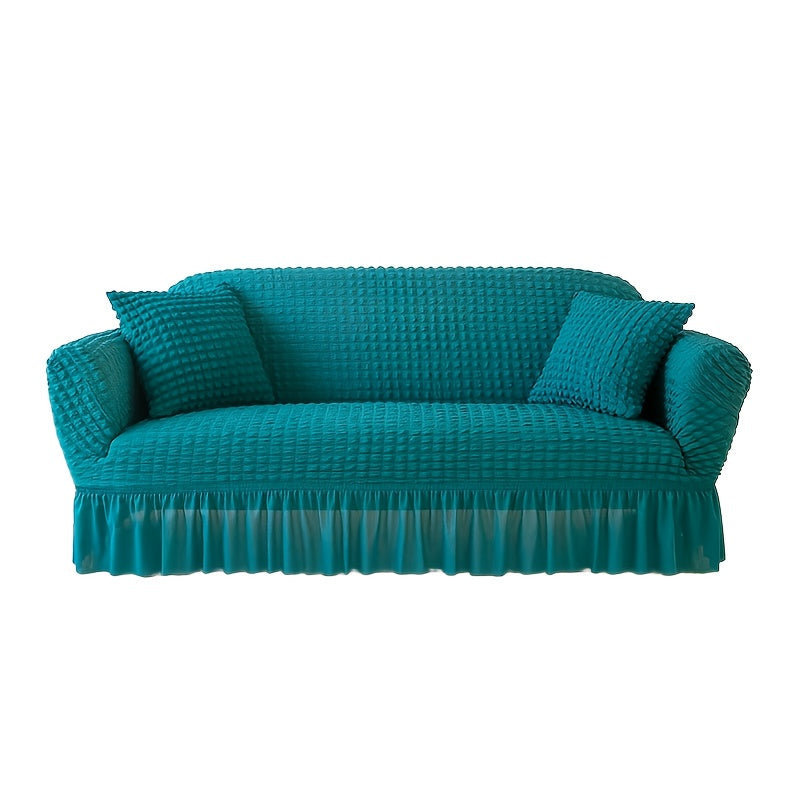 Stretch Seersucker Sofa Cover Solid Color Elastic Band Closure Machine Washable Slipcover for Armchair Loveseat 1 2 3 4 Seater - 8 Colors Home Wedding Decor
