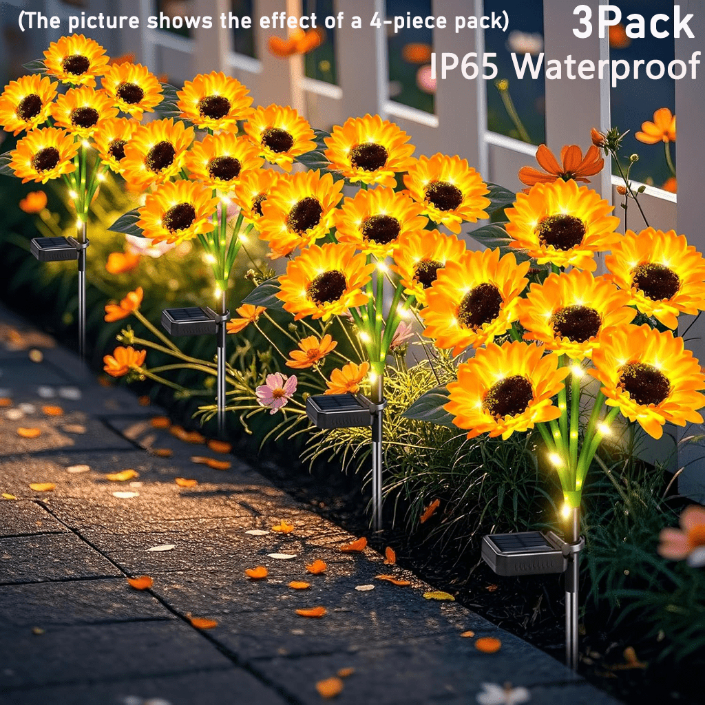 Sunflower Solar Lights Outdoor Garden Decor IP65 Waterproof - 15-Head Solar Powered Sunflower Stake Lights for Garden Flower Bed Pathway Terrace Yard, Decorative Solar Garden Lights Gift for Mom Grandma
