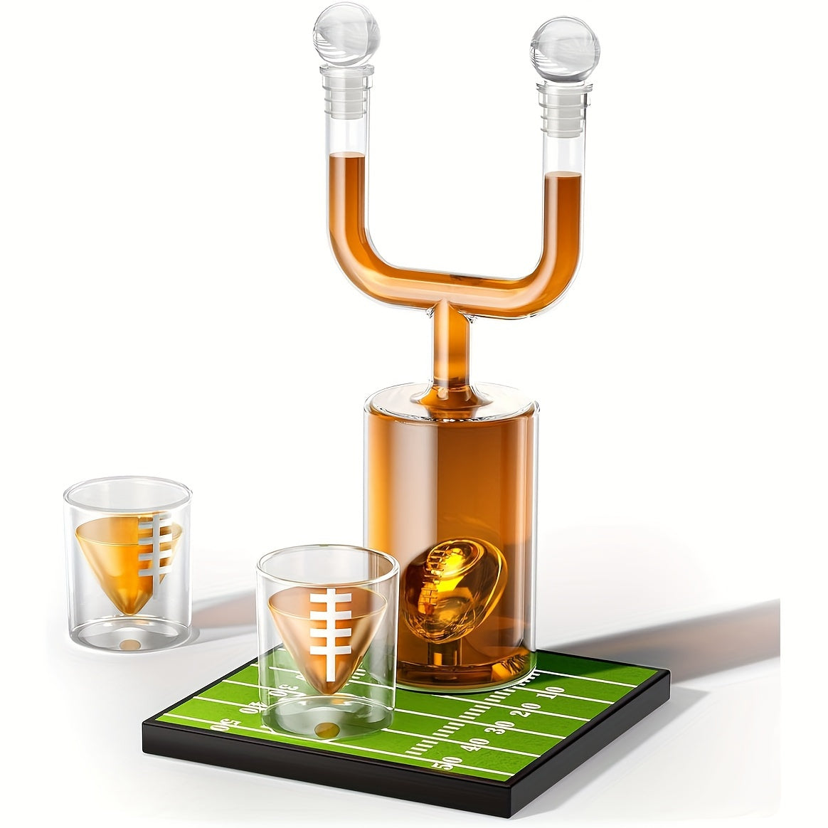 Kollea Football Whiskey Decanter Set 28oz + Two 3.8oz Wine Glasses ¨C Bar Gift Set for Men Dad Husband, Father's Day Anniversary Birthday Kitchen Bar Accessories