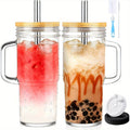 Glass Tumbler with Bamboo Lid and Straw 24oz - Leak-Proof Mason Cup with Silicone Seal, Reusable Straw & Cleaning Brush, Travel Drinkware Set for Outdoor & Daily Use