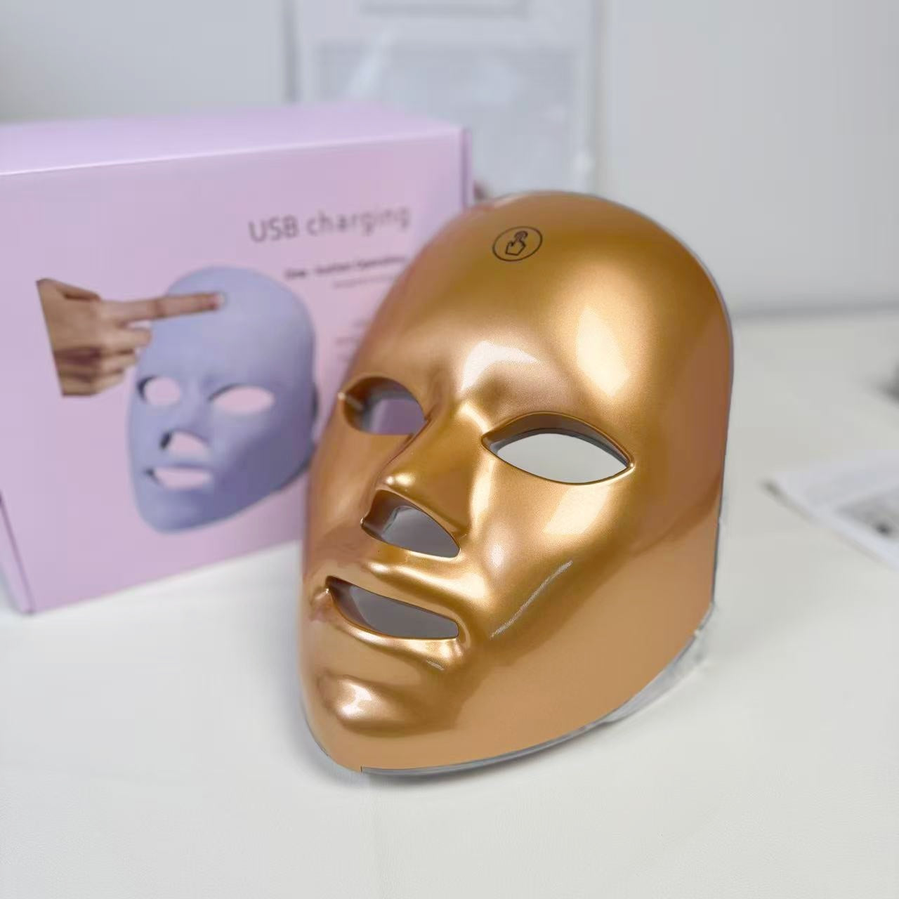 LED Light Therapy Facial Beauty Device - 7 Color Photon Skin Rejuvenation Face Care Tool, USB Powered Anti-Aging Wrinkle Acne Treatment Home Spa