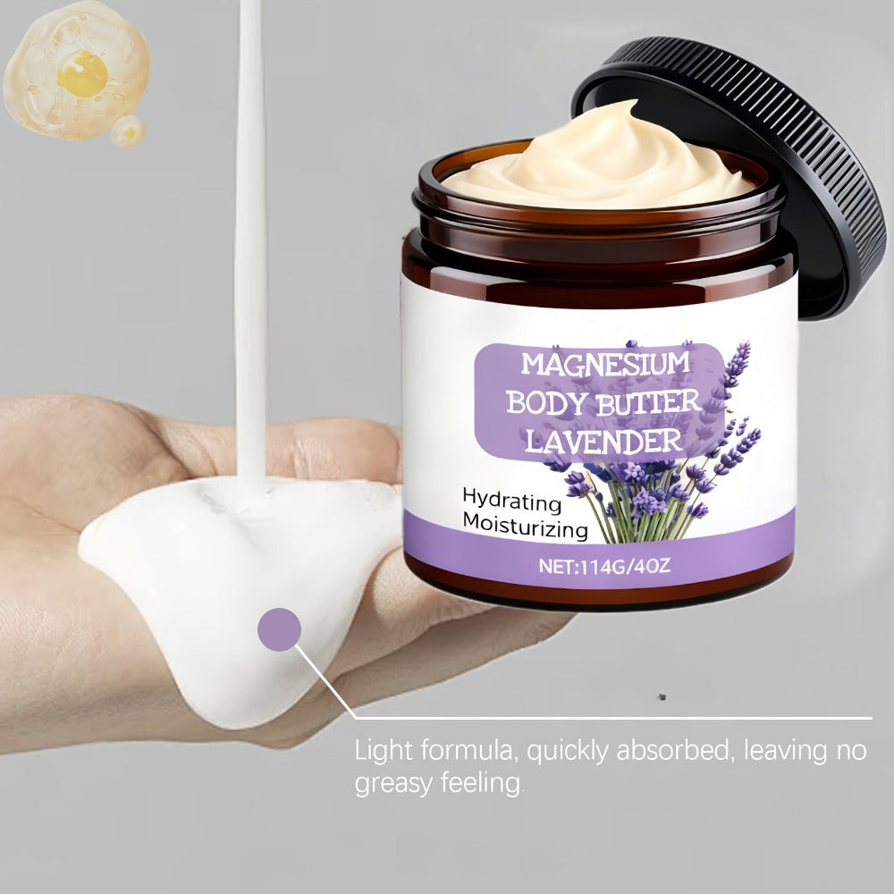 Lavender Magnesium Cream Body Lotion 4oz with Magnesium Chloride Lavender Oil Deep Moisturizing Muscle Relaxing Soothing Skin Nourishing for Women Men