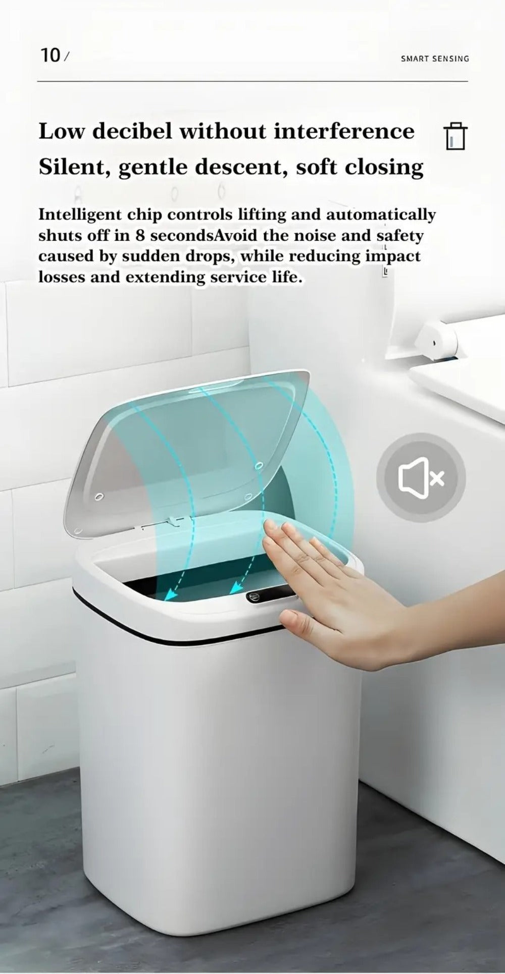 Motion-Activated Touchless Trash Can with Lid ¨C Smart Sensor Waste Bin for Kitchen, Bathroom, Office & Home, Minimalist Rectangular Design, Battery Powered, 3-4 Gallon